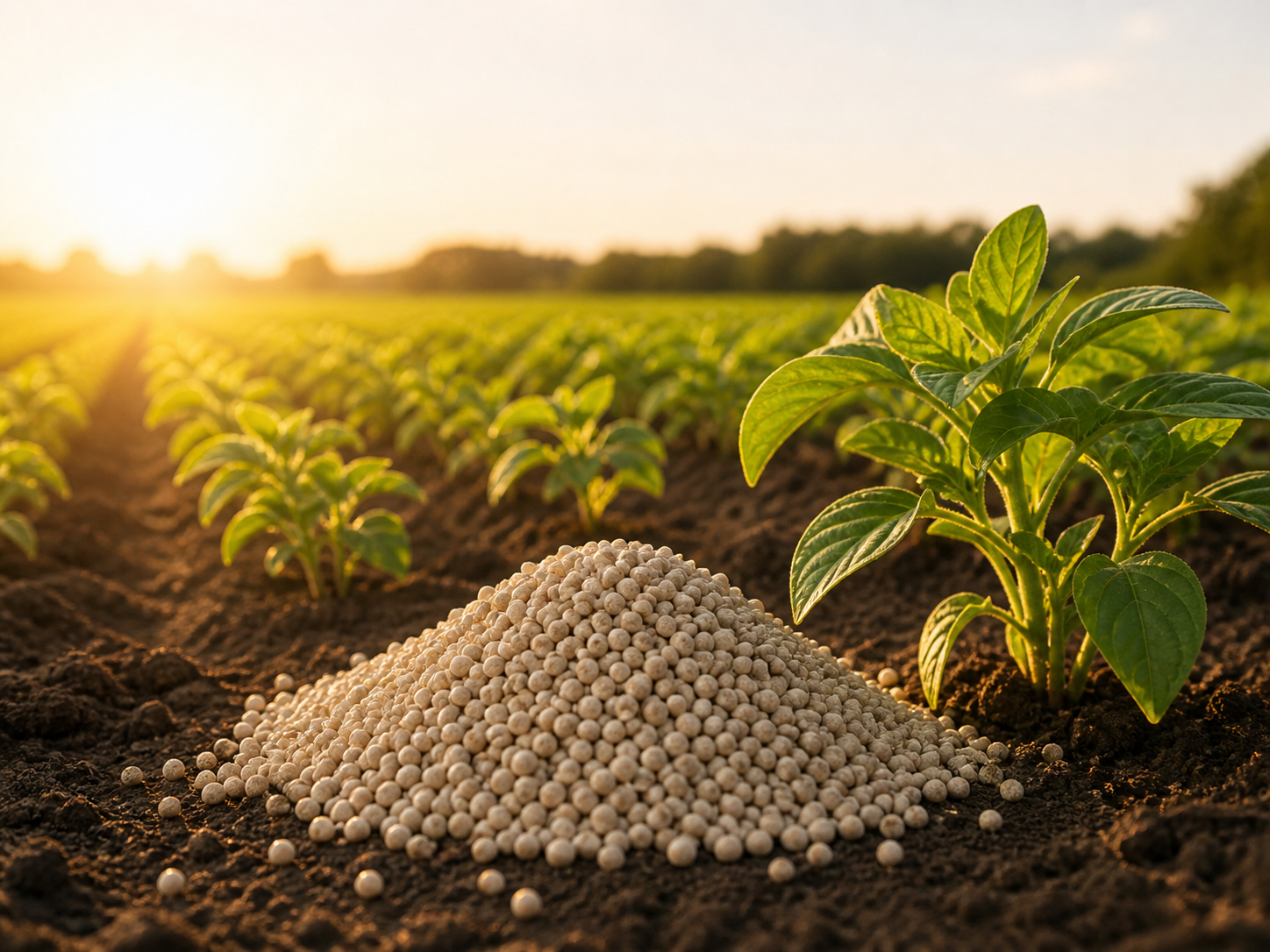 Granular fertilizer in the soil